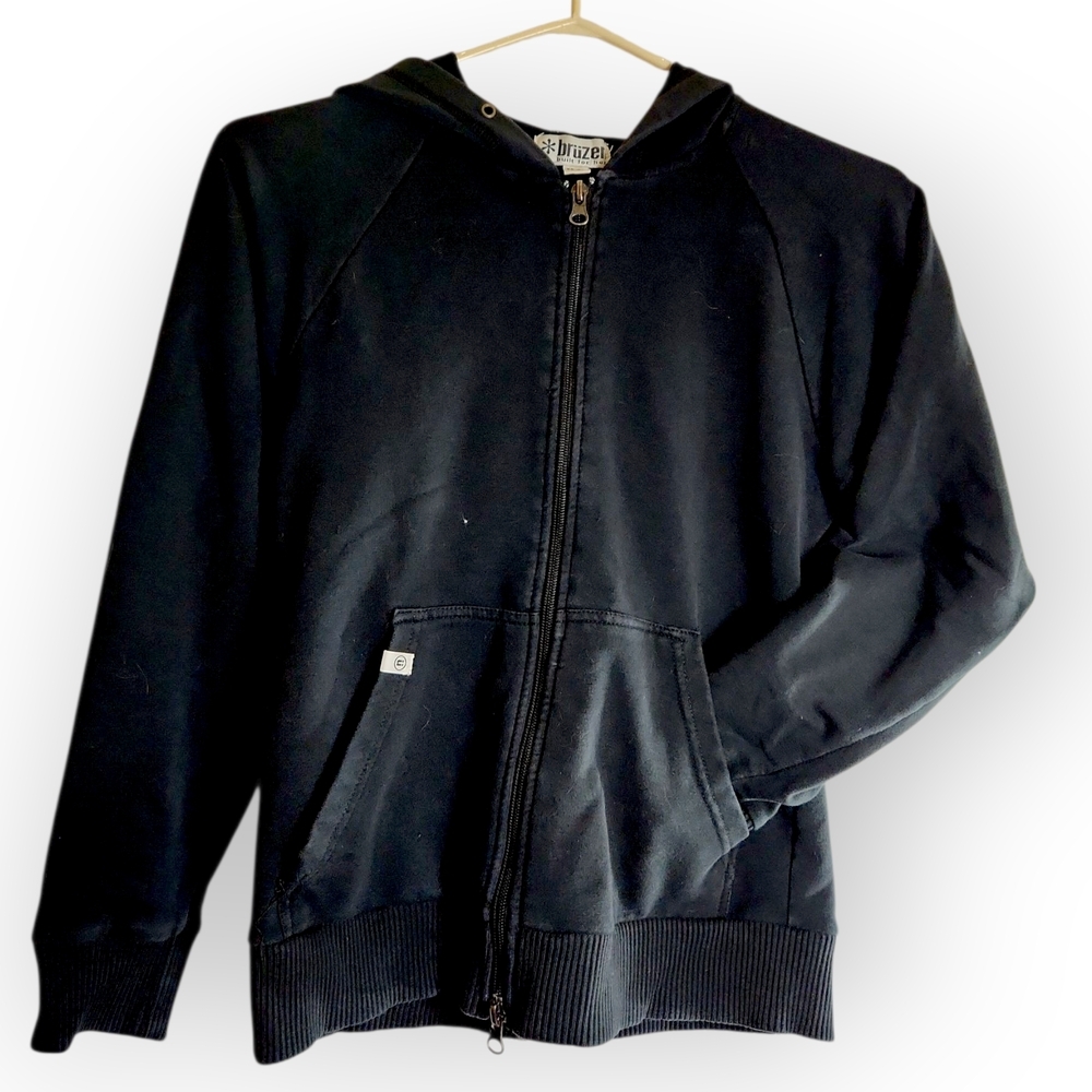 Bruzer Womens Small Petite Black Black Cowl Neck Zip Up Hoodie Sweater